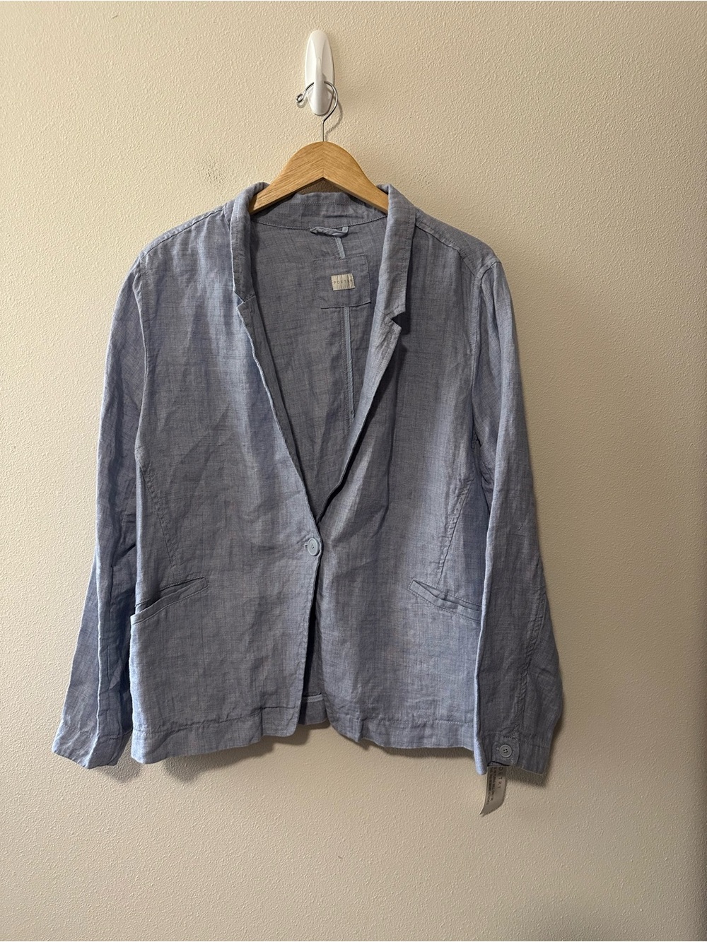 NWT Poetry minimalist linen blazer light blue minor flaw size US 18 style VB76